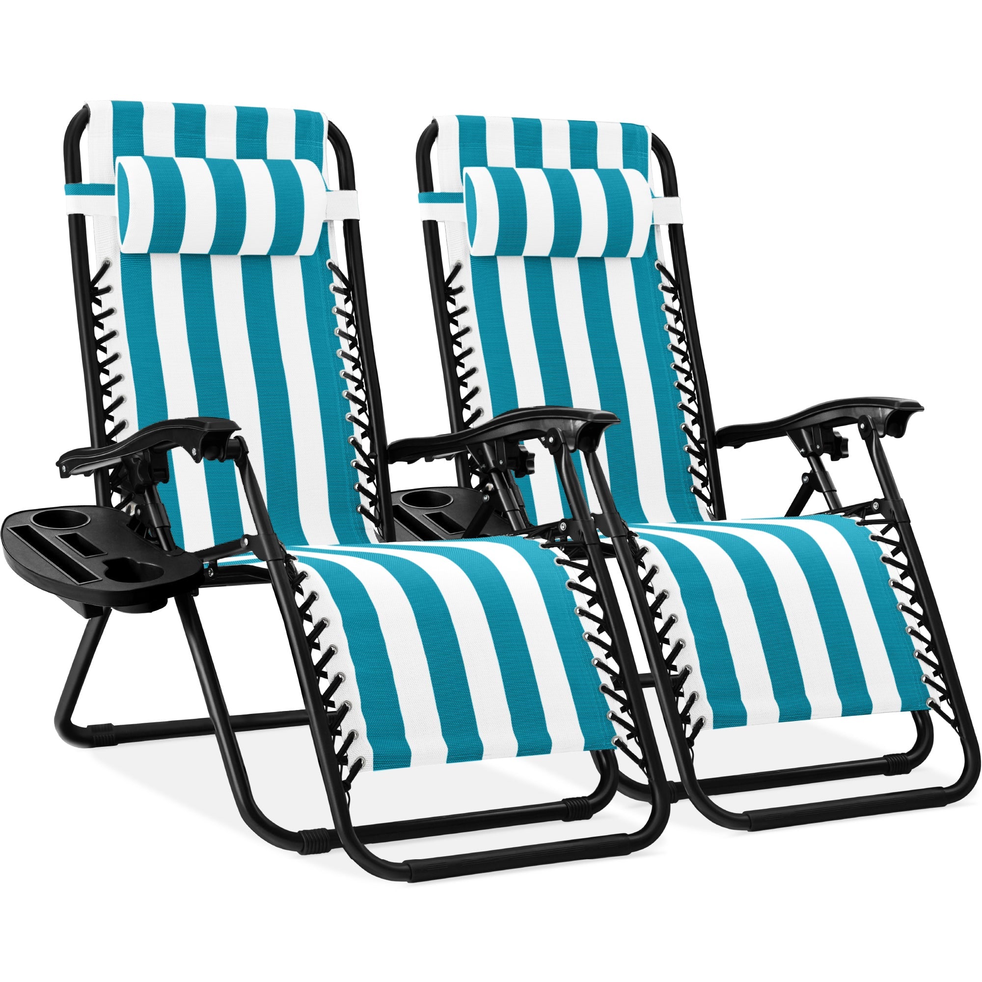 Set of 2 Adjustable Zero Gravity Patio Chair Recliners w/ Cup Holders - Peacock Striped