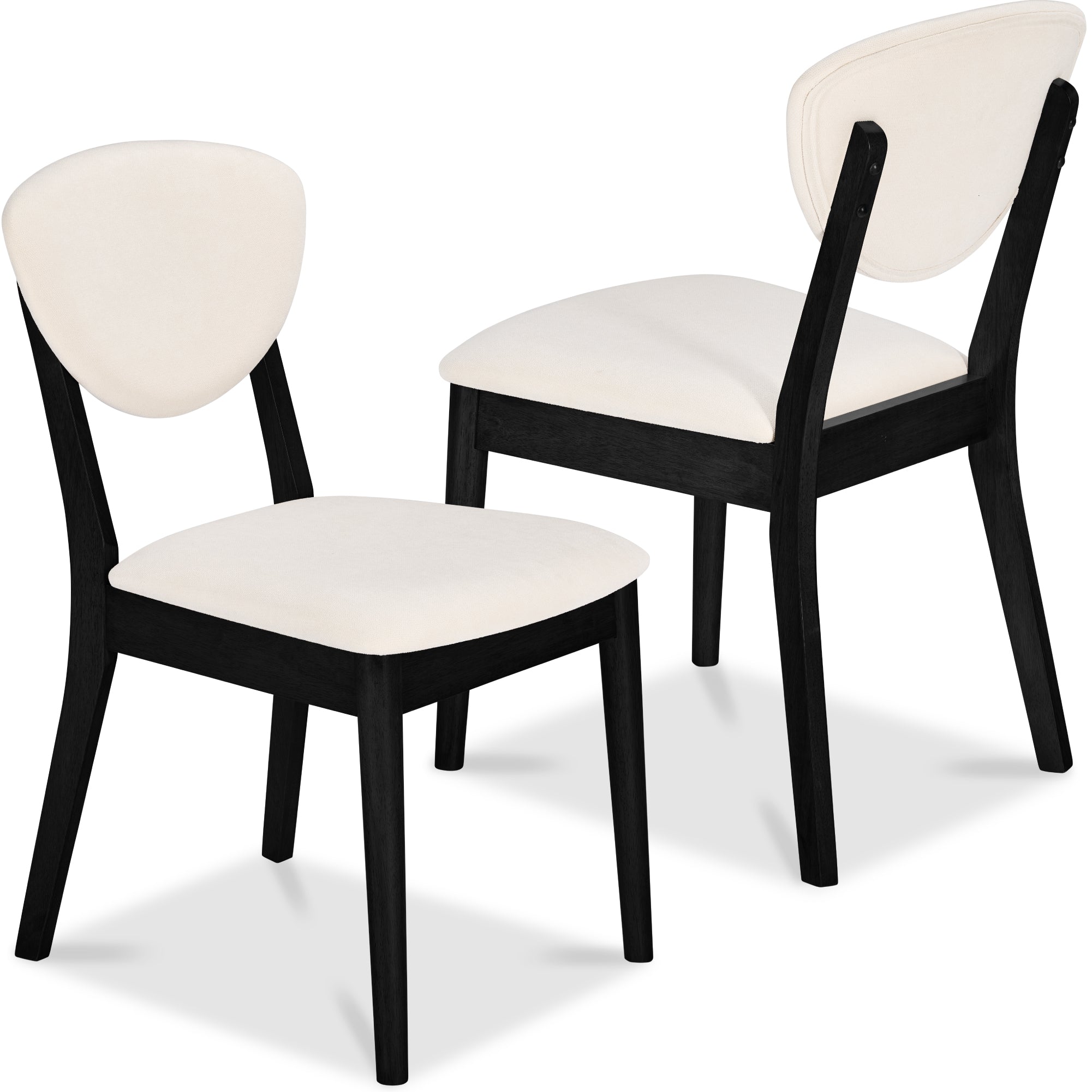 2-Piece Mid-Century Modern Wood &Upholstered Dining Chair Set - Black & Cream