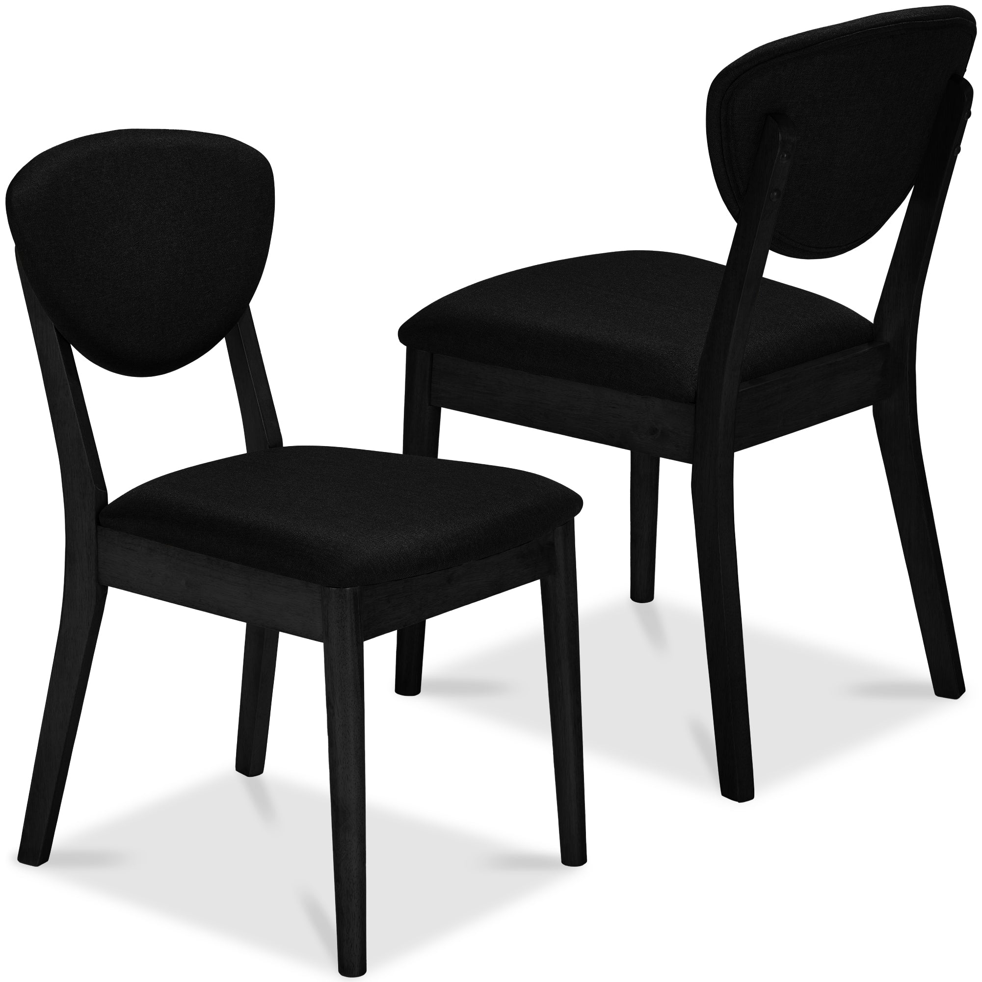 2-Piece Mid-Century Modern Wood &Upholstered Dining Chair Set - Black & Black