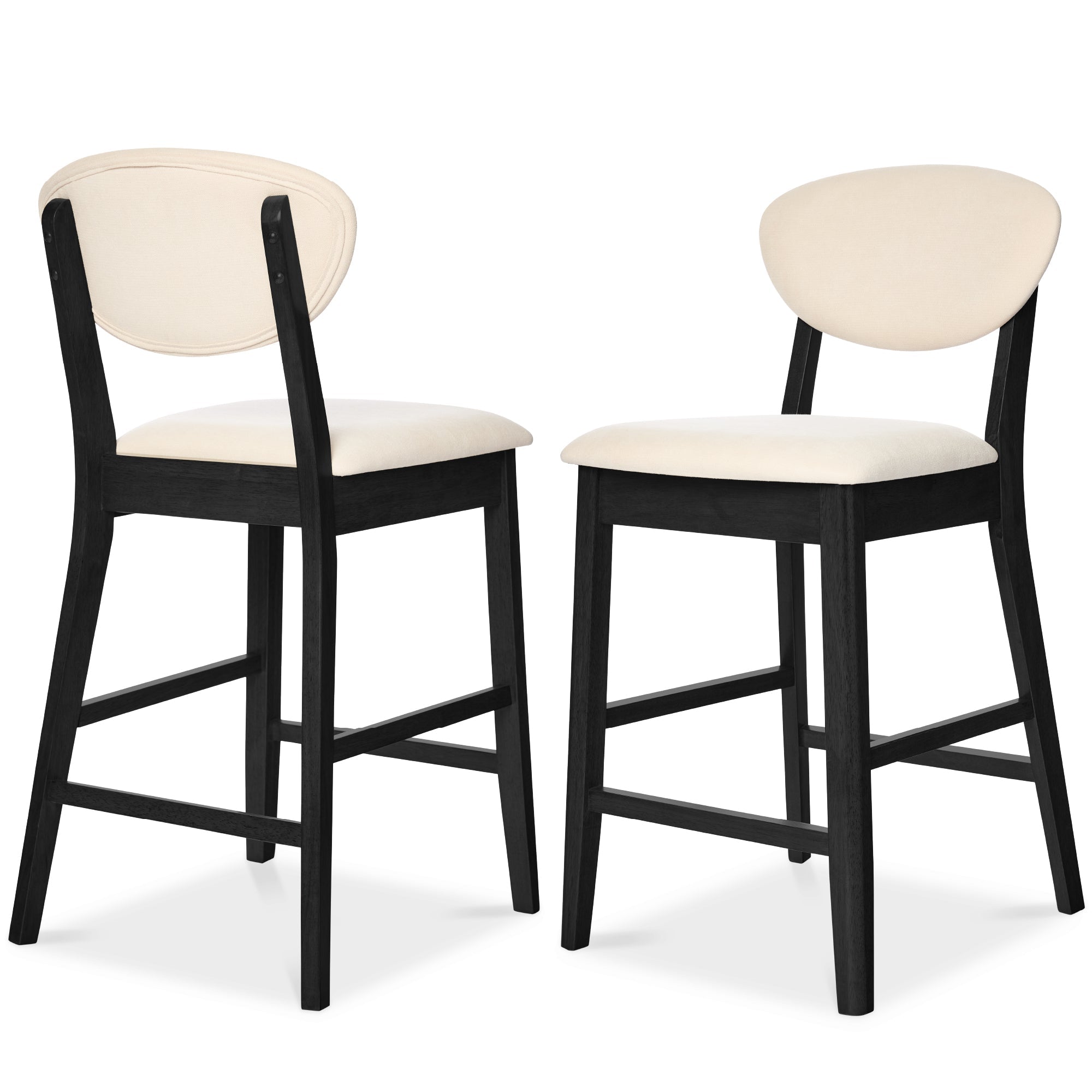 Set of 2 Modern Counter-Height Bar Stool Set W/ Upholstered Seat Cushion - Black/Cream