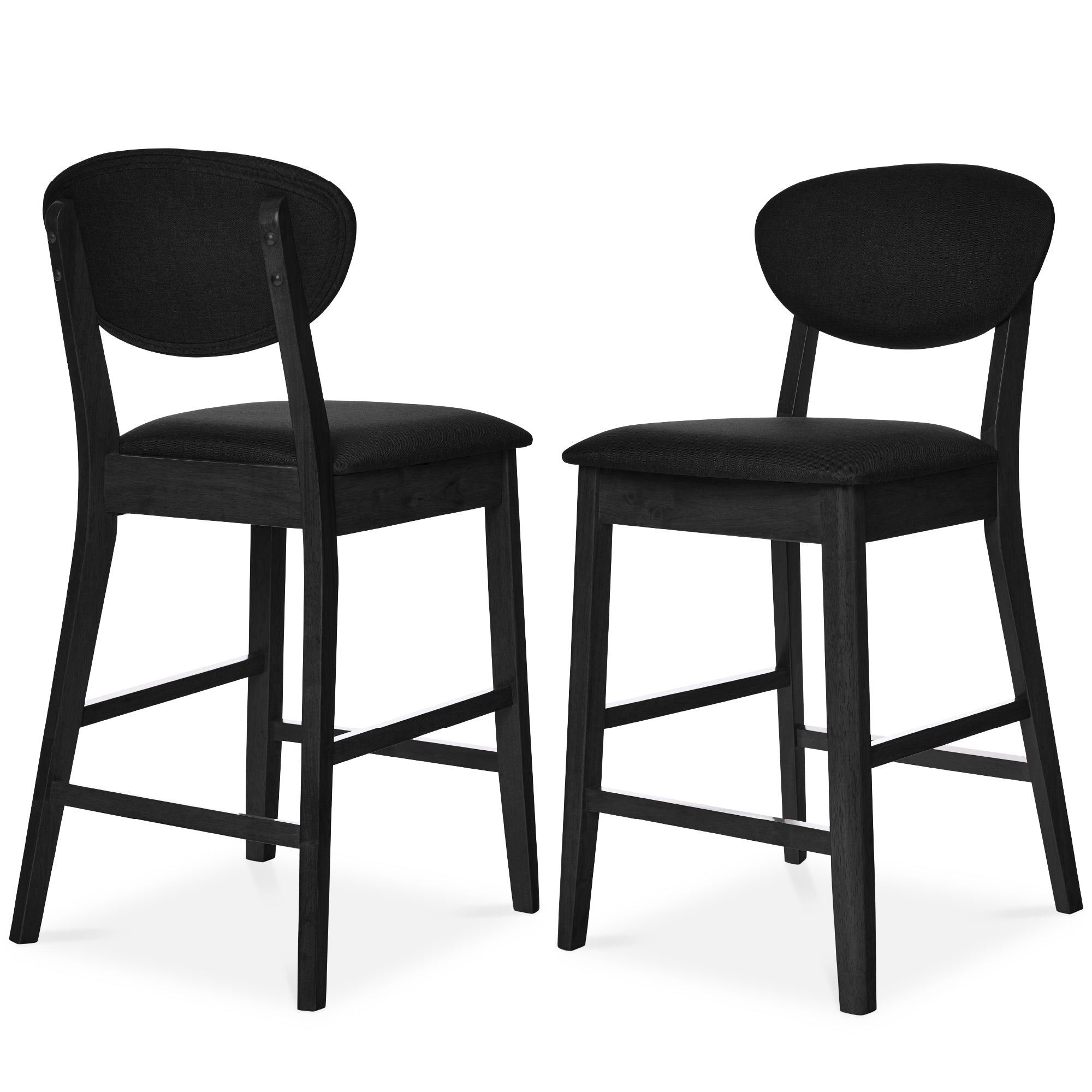 Set of 2 Modern Counter-Height Bar Stool Set W/ Upholstered Seat Cushion - Black/Black