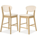 Set of 2 Modern Counter-Height Bar Stool Set W/ Upholstered Seat Cushion - Oak/Cream