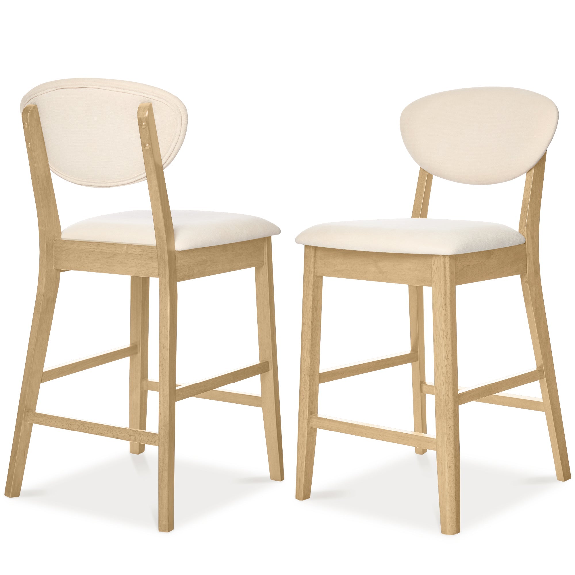 Set of 2 Modern Counter-Height Bar Stool Set W/ Upholstered Seat Cushion - Oak/Cream