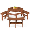 6-Person Circular Wooden Picnic Table w/ Umbrella Hole, 3 Benches - Acorn