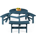 6-Person Circular Wooden Picnic Table w/ Umbrella Hole, 3 Benches - Harbor Blue
