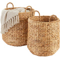 2-Piece Round Nesting Baskets W/Handles, Hyacinth Plant Holder & Storage Bin - Natural