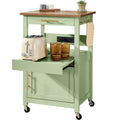 Rolling Kitchen Island Cart, Cabinet W/ Drawer, Sliding Tray, Outlet, Wheels - Pistachio Green