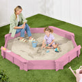 Kid's Wooden Octagonal Sandbox w/ Sand Cover, 4 Reinforced Benches, 8 Seats - Pink