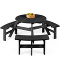 6-Person Circular Wooden Picnic Table w/ Umbrella Hole, 3 Benches - Black