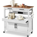 36in Large Rolling Kitchen Island Cart, 2-Door Cabinet, Outlet, & Wheels - White
