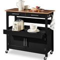 36in Large Rolling Kitchen Island Cart, 2-Door Cabinet, Outlet, & Wheels - Black