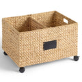 Rolling Pantry Storage Basket Organizer W/ Chalkboard Label, Handles, Removable Divider - Chestnut - Natural