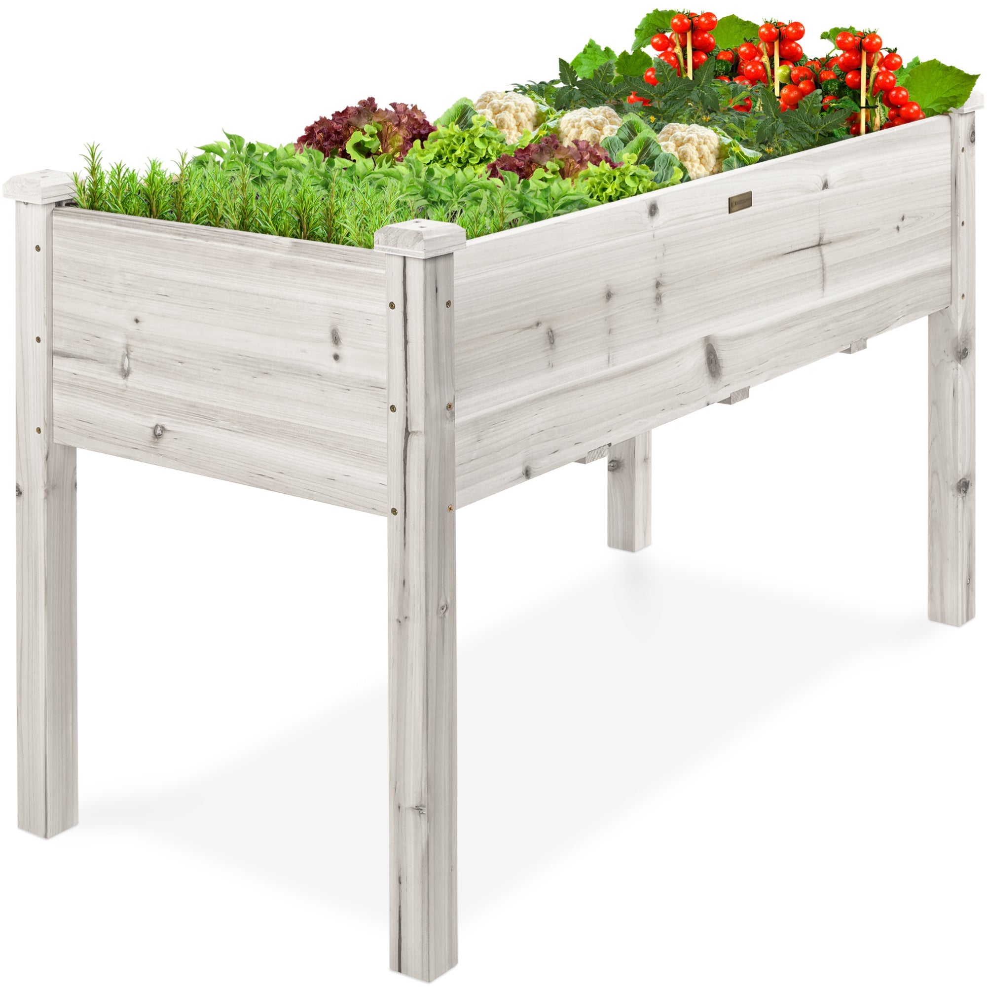 Raised Garden Bed, Elevated Wooden Planter Box w/ Foot Caps - 48x24x30in - White