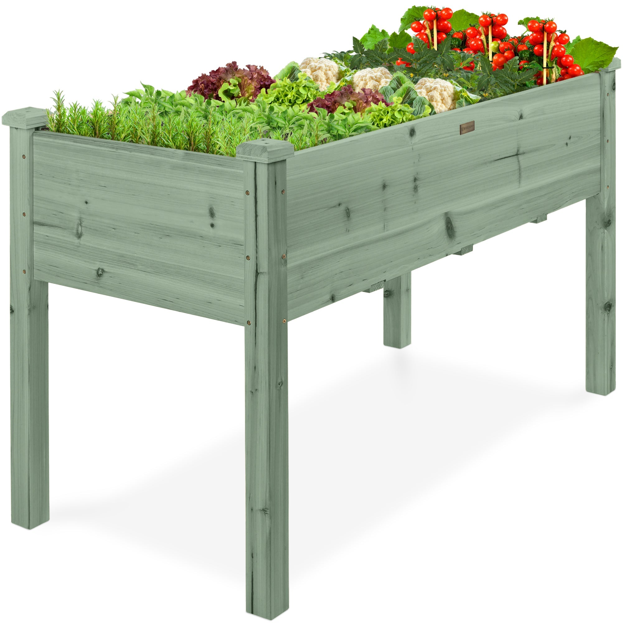 Raised Garden Bed, Elevated Wooden Planter Box w/ Foot Caps - 48x24x30in - Sage