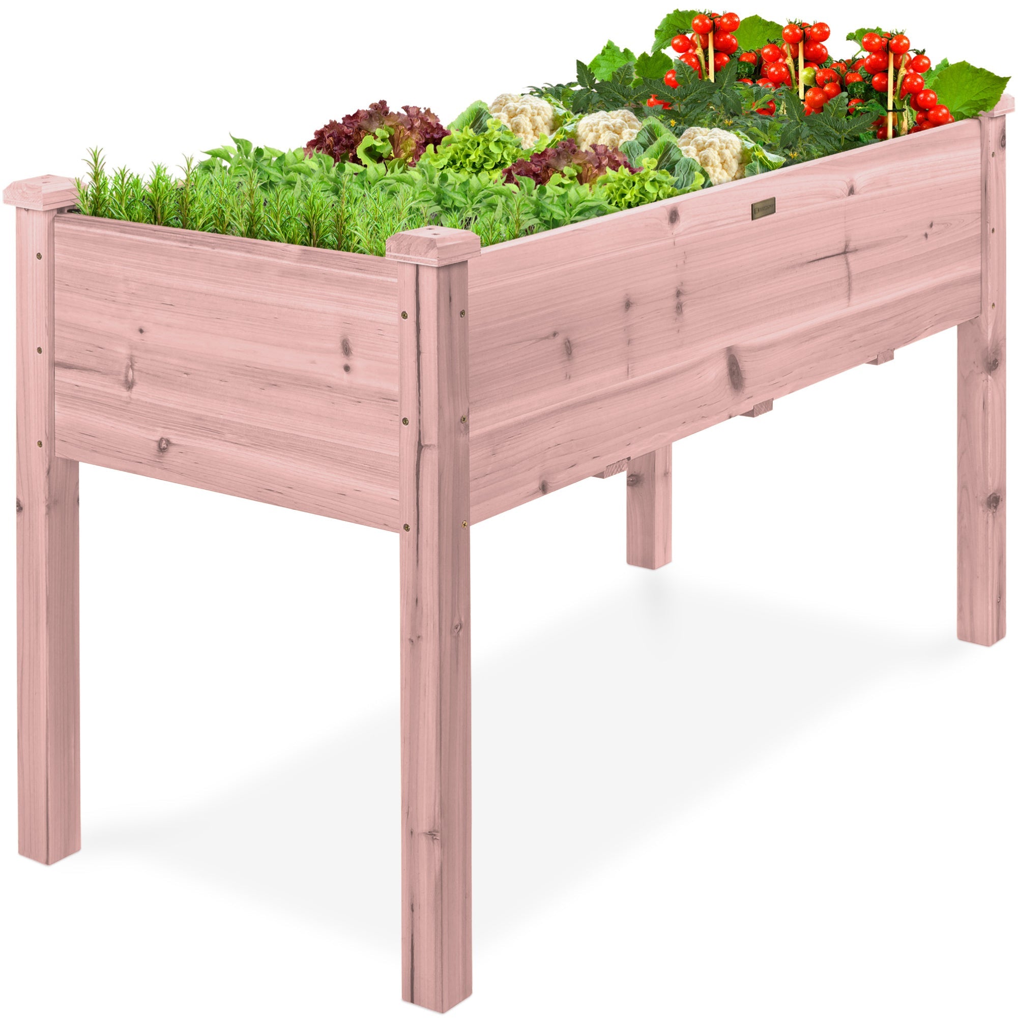 Raised Garden Bed, Elevated Wooden Planter Box w/ Foot Caps - 48x24x30in - Pink
