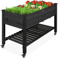 Mobile Raised Garden Bed Elevated Planter w/ Wheels, Shelf - 48x24x32in - Black
