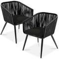 Set of 2 Outdoor Woven Wicker Patio Dining Chairs, 250lb Capacity - Black/Black