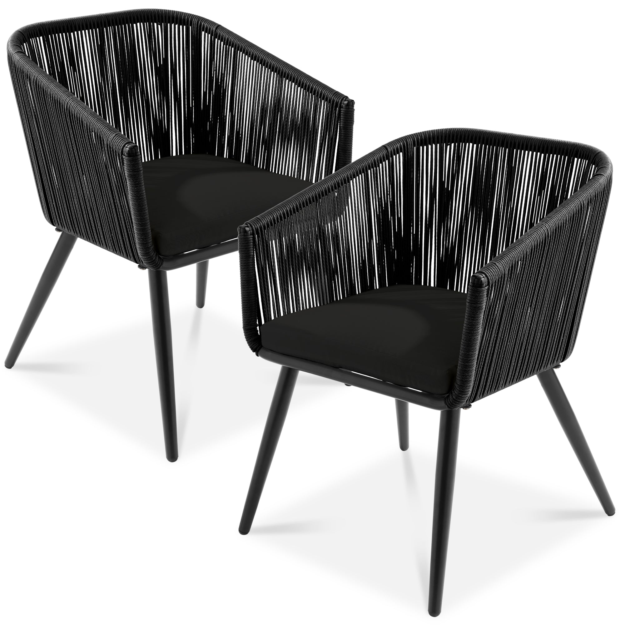 Set of 2 Outdoor Woven Wicker Patio Dining Chairs, 250lb Capacity - Black/Black