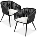 Set of 2 Outdoor Woven Wicker Patio Dining Chairs, 250lb Capacity - Black/Ivory