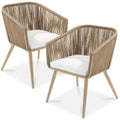 Set of 2 Outdoor Woven Wicker Patio Dining Chairs, 250lb Capacity - Natural/Ivory/Natural