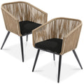 Set of 2 Outdoor Woven Wicker Patio Dining Chairs, 250lb Capacity - Natural/Black