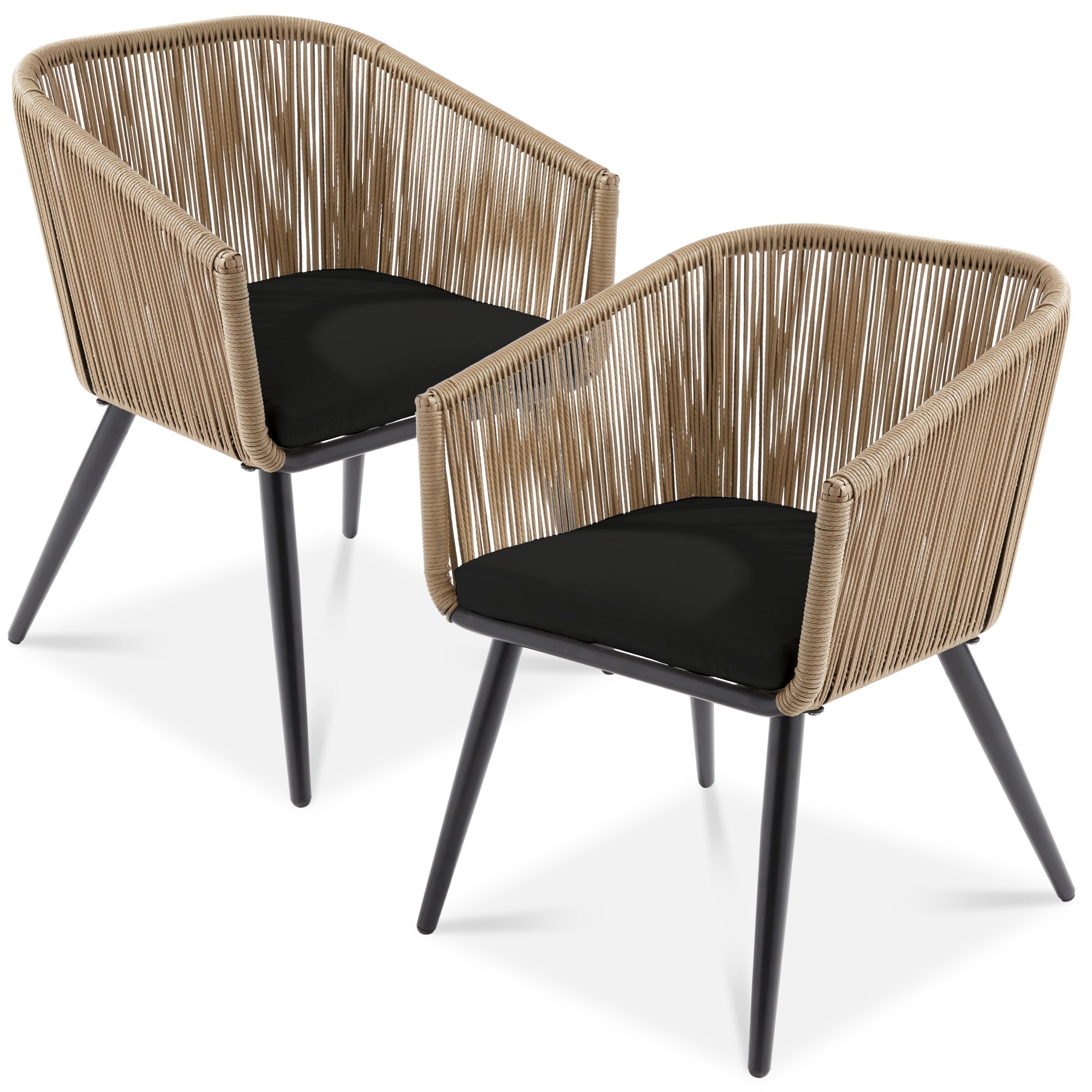 Set of 2 Outdoor Woven Wicker Patio Dining Chairs, 250lb Capacity - Natural/Black