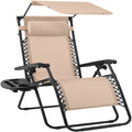 30" Wide Folding Zero Gravity Patio Lounge Chair w/Adjustable Canopy Shade - Beige
