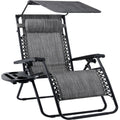 30" Wide Folding Zero Gravity Patio Lounge Chair w/Adjustable Canopy Shade - Gray
