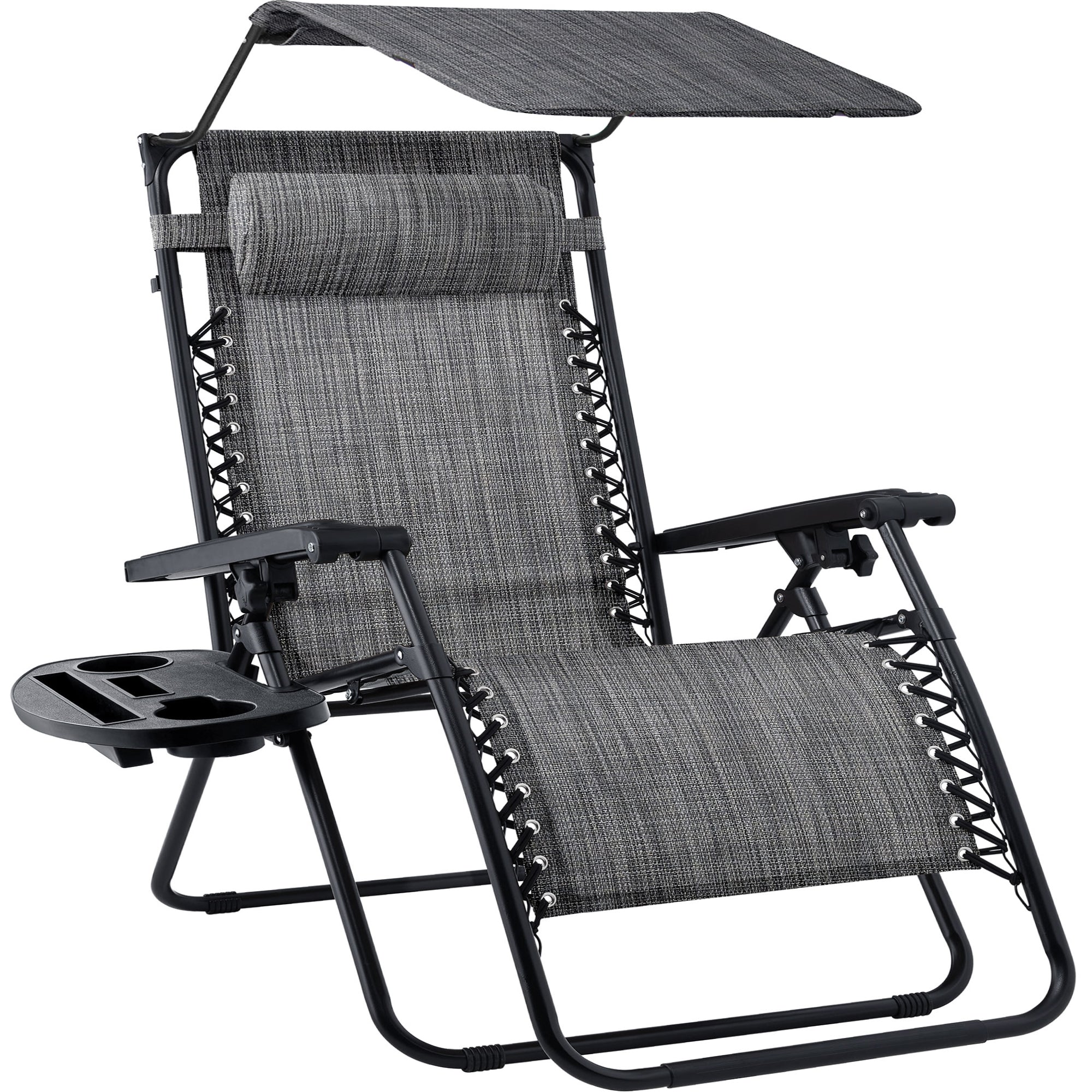 30" Wide Folding Zero Gravity Patio Lounge Chair w/Adjustable Canopy Shade - Gray