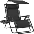 30" Wide Folding Zero Gravity Patio Lounge Chair w/Adjustable Canopy Shade - Black