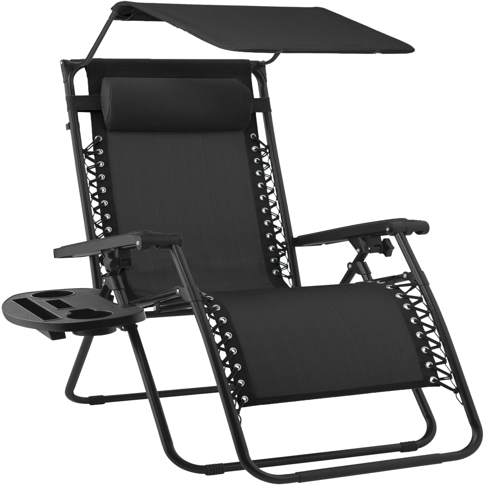 30" Wide Folding Zero Gravity Patio Lounge Chair w/Adjustable Canopy Shade - Black