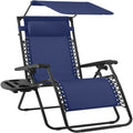 30" Wide Folding Zero Gravity Patio Lounge Chair w/Adjustable Canopy Shade - Navy Blue