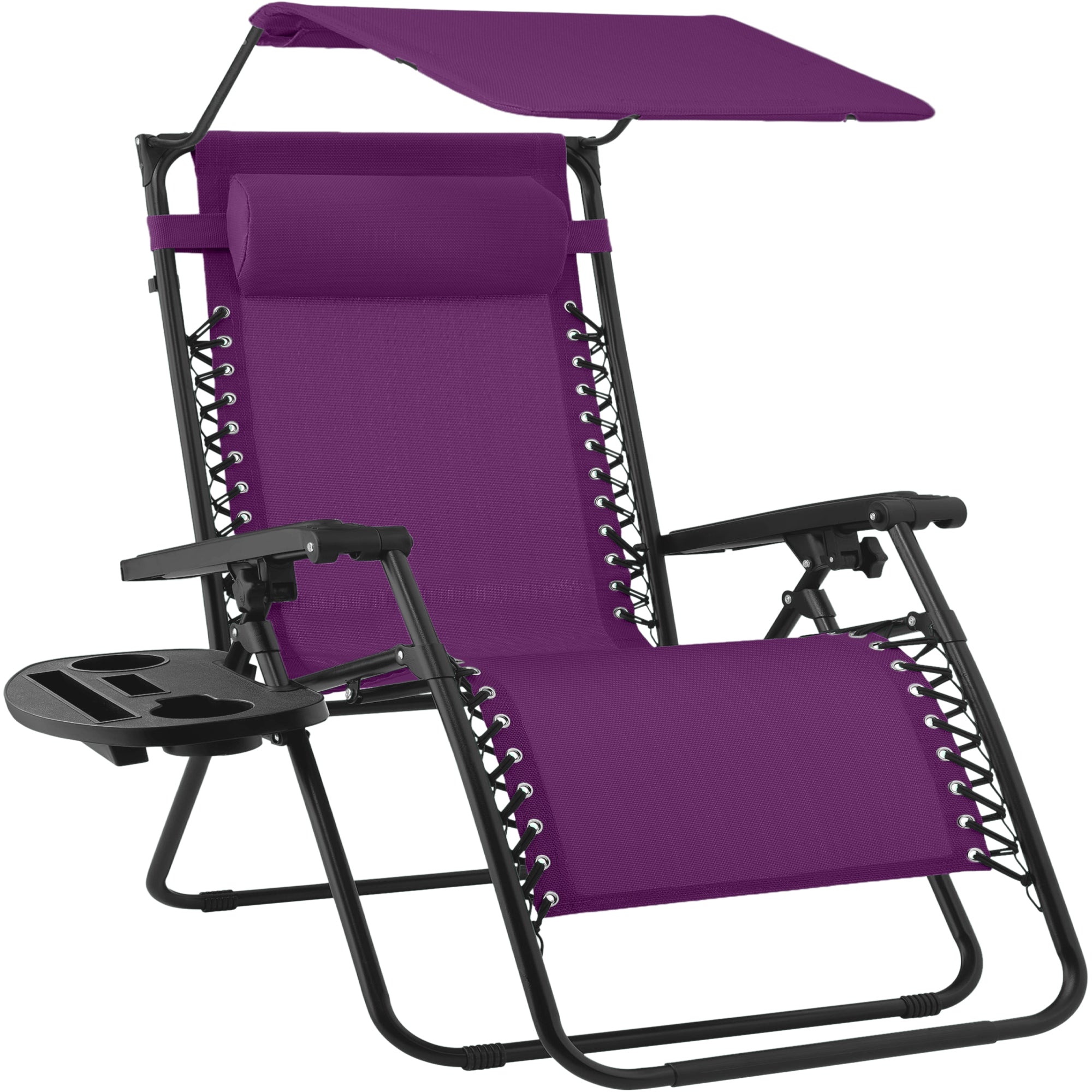 30" Wide Folding Zero Gravity Patio Lounge Chair w/Adjustable Canopy Shade - Amethyst Purple