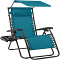 30" Wide Folding Zero Gravity Patio Lounge Chair w/Adjustable Canopy Shade - Peacock Blue