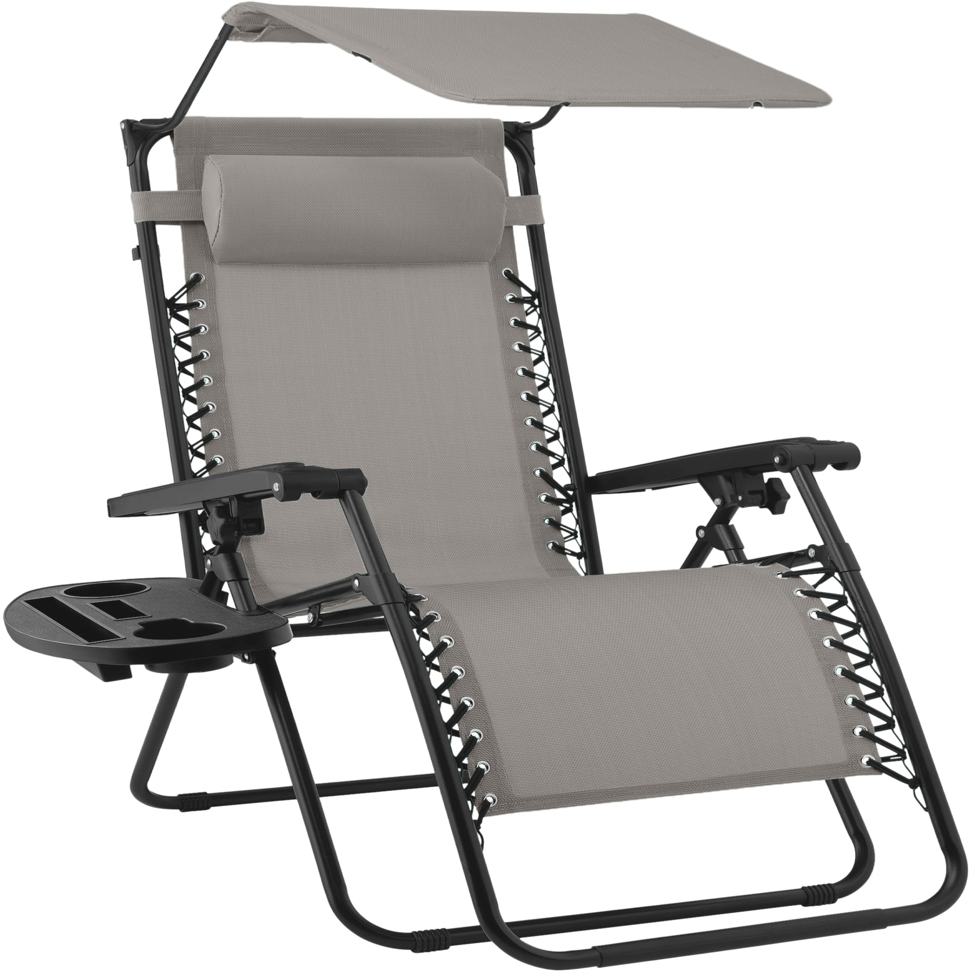 30" Wide Folding Zero Gravity Patio Lounge Chair w/Adjustable Canopy Shade - Ice Gray