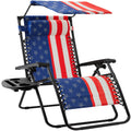 30" Wide Folding Zero Gravity Patio Lounge Chair w/Adjustable Canopy Shade - American Flag