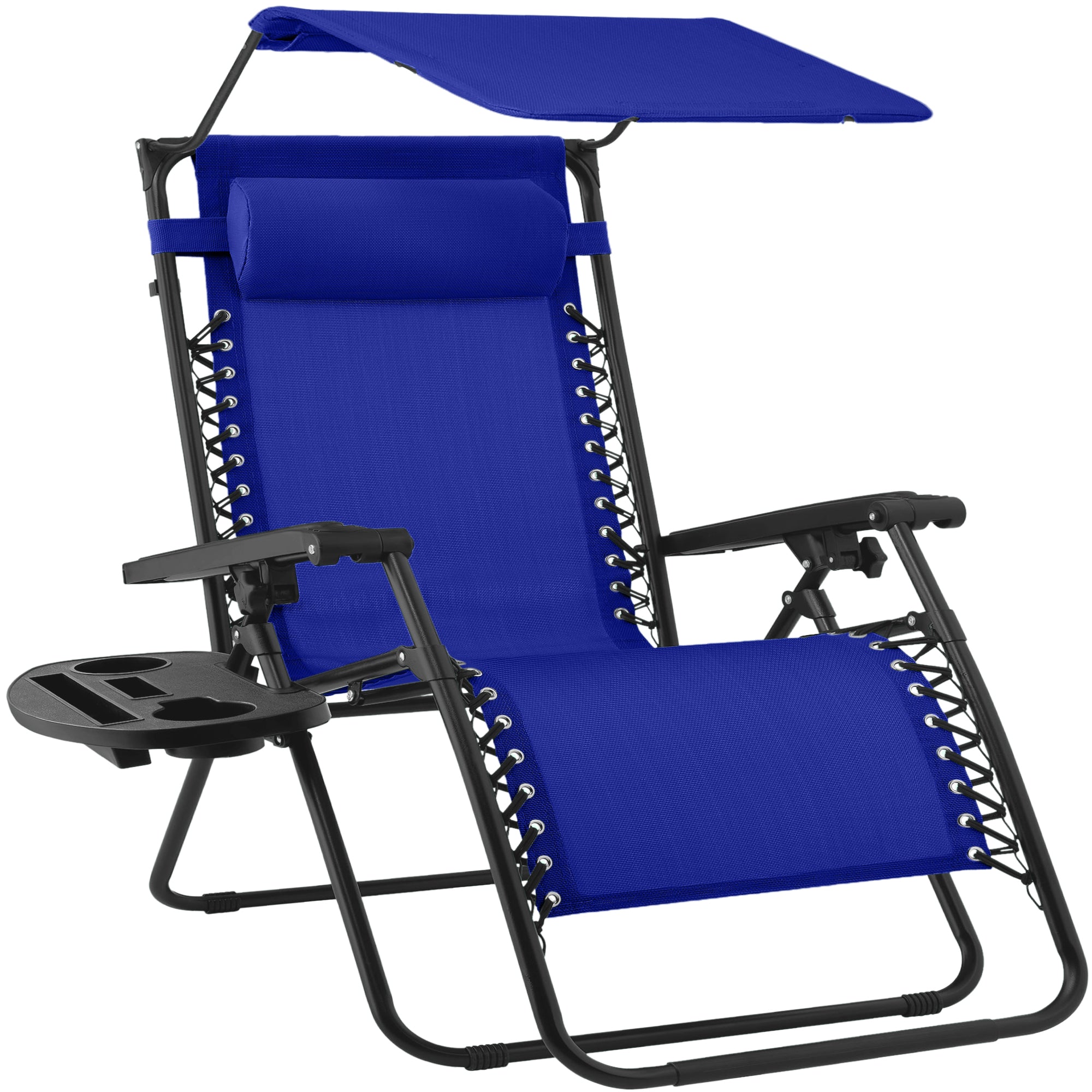 30" Wide Folding Zero Gravity Patio Lounge Chair w/Adjustable Canopy Shade - Cobalt Blue