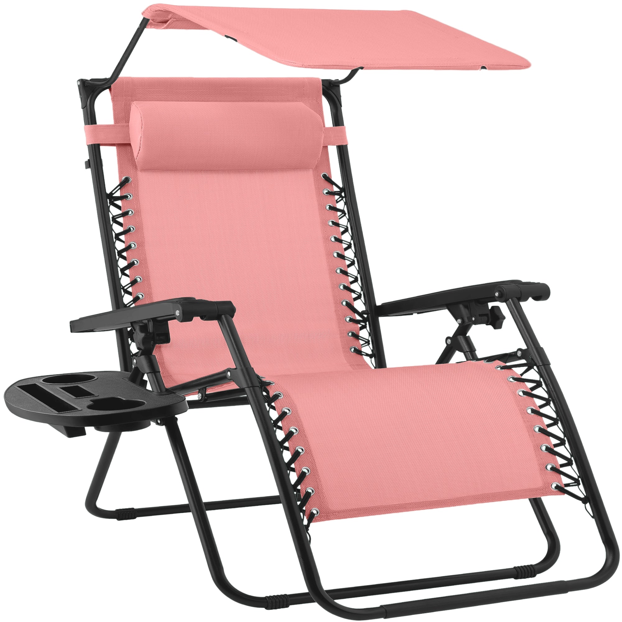 30" Wide Folding Zero Gravity Patio Lounge Chair w/Adjustable Canopy Shade - Pink