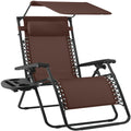 30" Wide Folding Zero Gravity Patio Lounge Chair w/Adjustable Canopy Shade - Brown