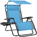 30" Wide Folding Zero Gravity Patio Lounge Chair w/Adjustable Canopy Shade - Light Blue