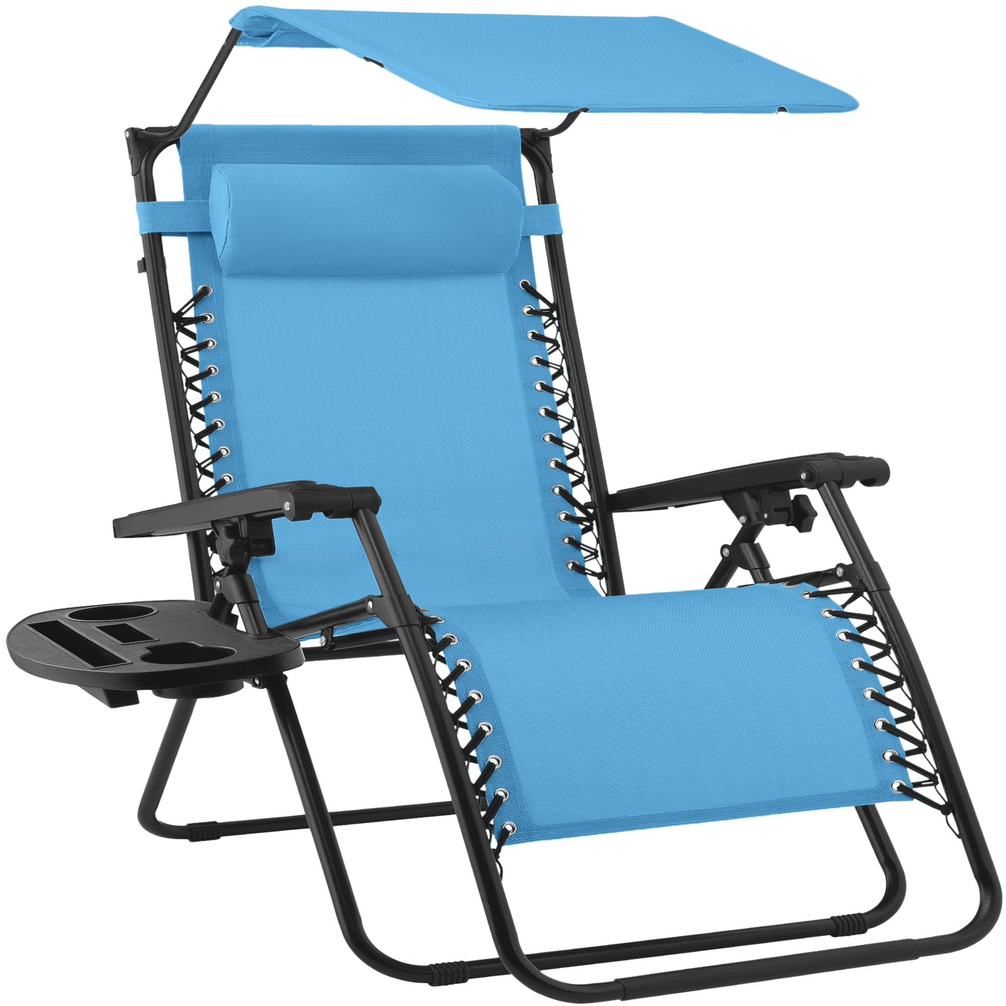30" Wide Folding Zero Gravity Patio Lounge Chair w/Adjustable Canopy Shade - Light Blue