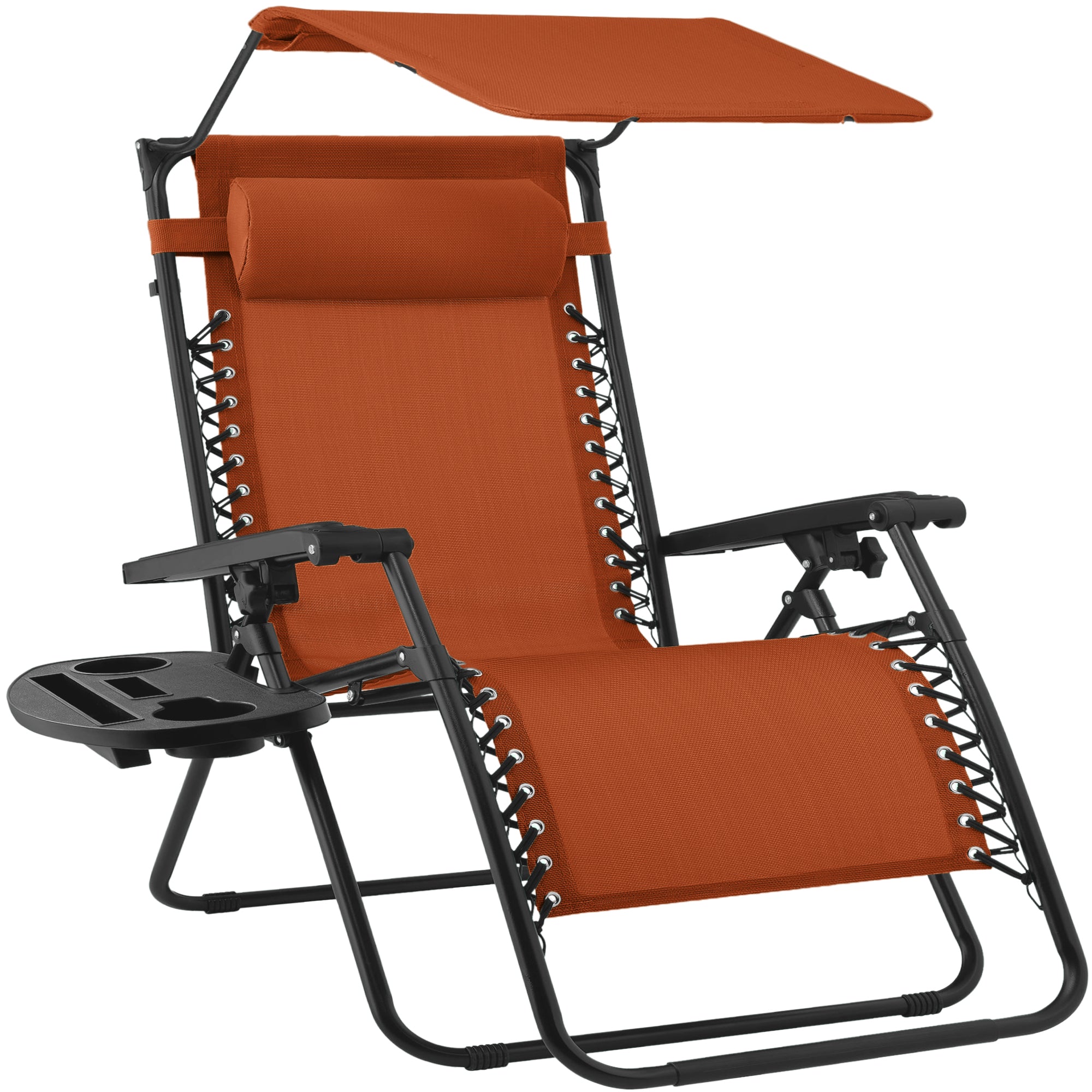 30" Wide Folding Zero Gravity Patio Lounge Chair w/Adjustable Canopy Shade - Burnt Orange
