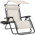 30" Wide Folding Zero Gravity Patio Lounge Chair w/Adjustable Canopy Shade - Ivory