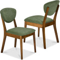 2-Piece Mid-Century Modern Wood &Upholstered Dining Chair Set - Walnut/Moss Green