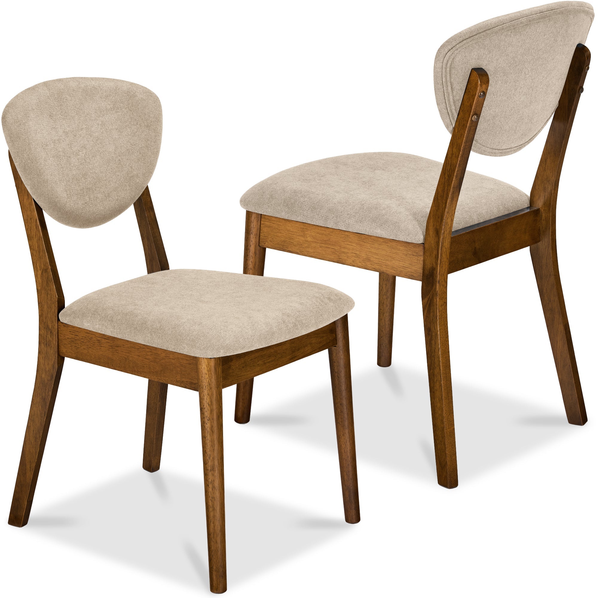 2-Piece Mid-Century Modern Wood &Upholstered Dining Chair Set - Walnut/Oatmeal
