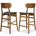 2-Piece Farmhouse Counter Height Bar Stool Set w/ Cushioned Seat, Backrest - Walnut Charcoal