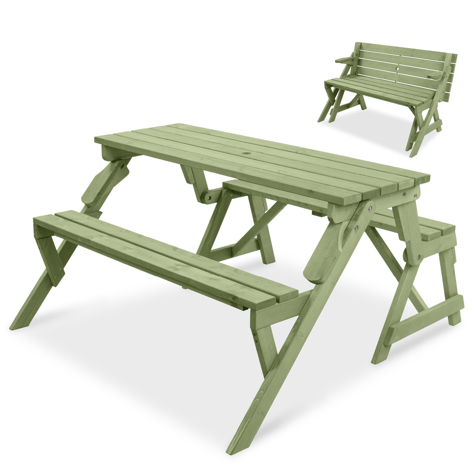 2-in-1 Outdoor Interchangeable Wooden Picnic Table/Garden Bench - Sage Green