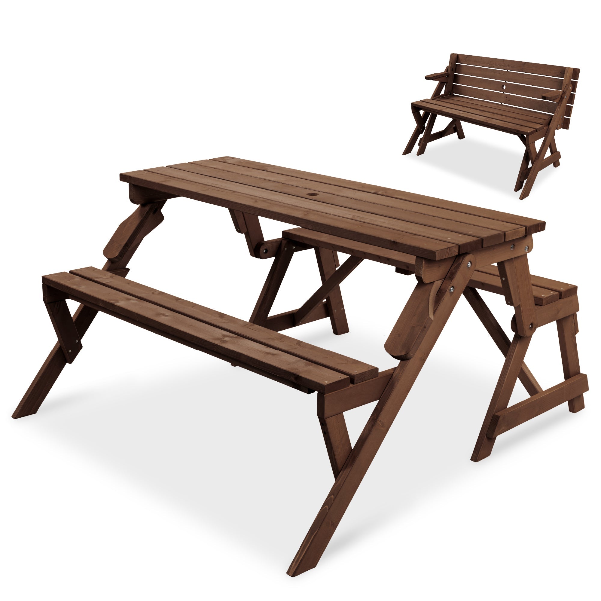 2-in-1 Outdoor Interchangeable Wooden Picnic Table/Garden Bench - Walnut