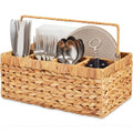 Utensil Caddy w/Handle - 5 Compartments, Woven Wicker Flatware Organizer - Natural