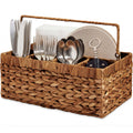 Utensil Caddy w/Handle - 5 Compartments, Woven Wicker Flatware Organizer - Chestnut